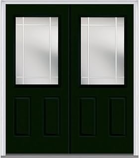 National Door Company Z005557L Steel Clear Glass with PIM 1/2 Lite 2-Panel Steel Hunter Green Prehung Left Hand in-Swing Double Entry Door 72" x 80"