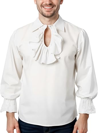 bslingerie Mens Ruffle Medieval Pirate Shirt Viking Renaissance Costume