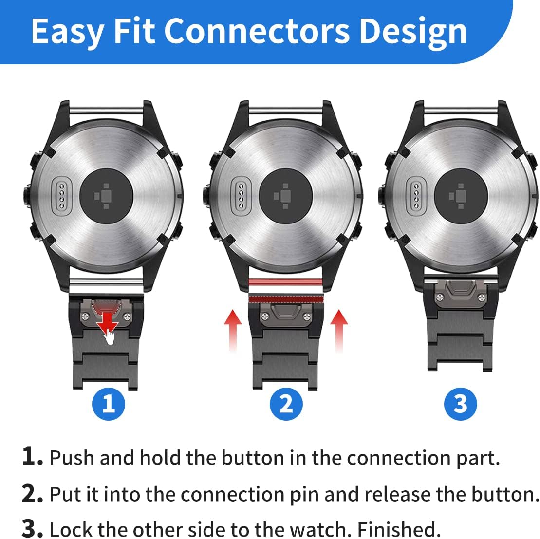 for Garmin Fenix 8 51mm/7X/6X/5X Plus Band, 26mm Titanium Metal Quick Release Easy Fit Watch Bands with Double Button Clasp for GarminEnduro 2 / Descent Mk2i / Tactix 7 Pro Smartwatch - Image 4