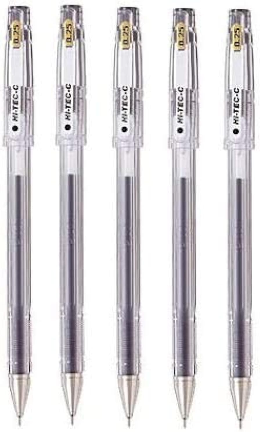 Hi-Tec-C 025 Gel Ink Pen, Hyper Fine Point 0.25mm, Black Ink, LH-20C25, Value Set of 5