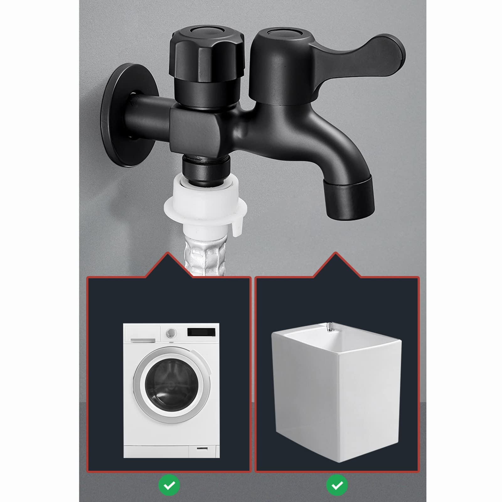 CMBSSTFC Grifo para Lavadora, válvula desviadora Negra de una Entrada y Dos Salidas, grifos de latón Dobles de 1/2 para Exteriores para baño, B(Black B)