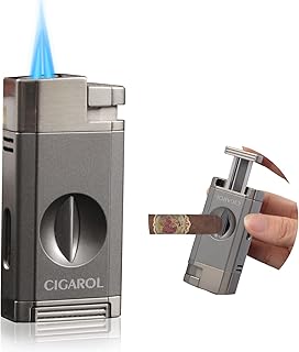 Torch Lighter,Double Jet Lighter with Cutter Candle Lighter,Rechargeable Gas Lighter,Refillable Butane Lighter Cutter Set,Windproof Lighters Gifts for Men,Grey (Butane Not Included)