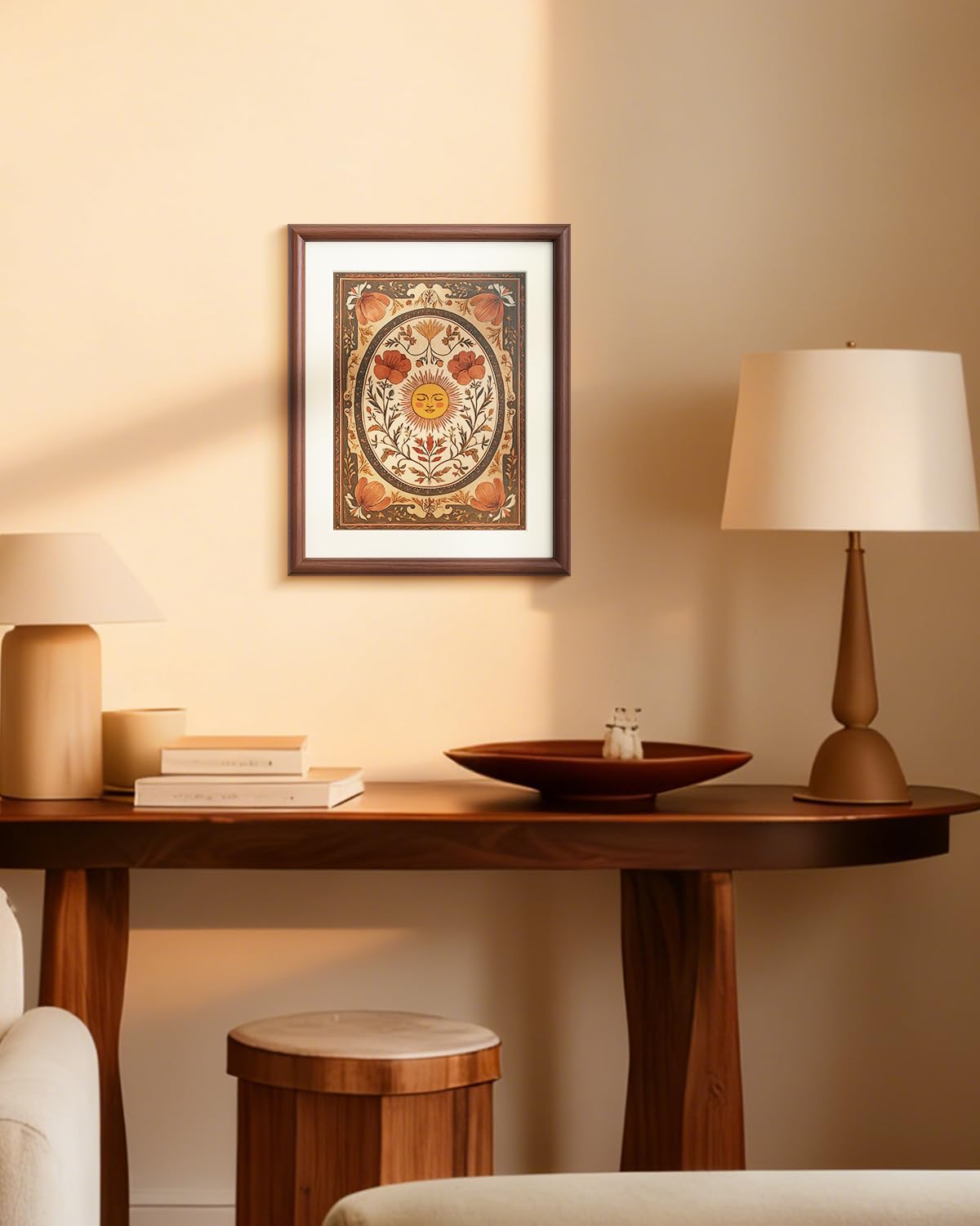 InSimSea Brown Framed Sun flower Wall Art, Vintage Rustic Farmhouse Cottage Bohemian floral Painting decor for Living Dining Room Hallway Shelf,11x14in, with Acrylic Panel, Canvas Prints Picture