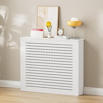 Radiator Cover Modern Horizontal Slat Shelves MDF Cabinet Shelf, Radiator Covers for Old Radiators, Stable Heater Cover for Home Living Office Decorative Cabinet31.5x31.5x7.9inLxHxW