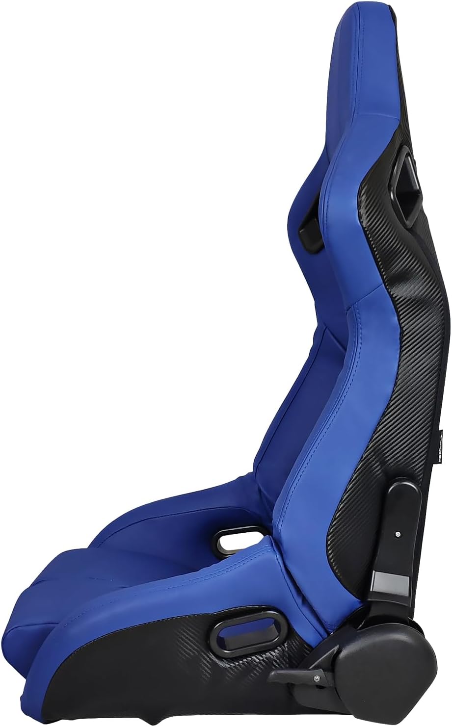 Universal Racing Seat with Dual Sliders, PU Leather Front & Carbon Leather Back Reclinable Bucket Seat, Driver Side-Blue w/LOGO