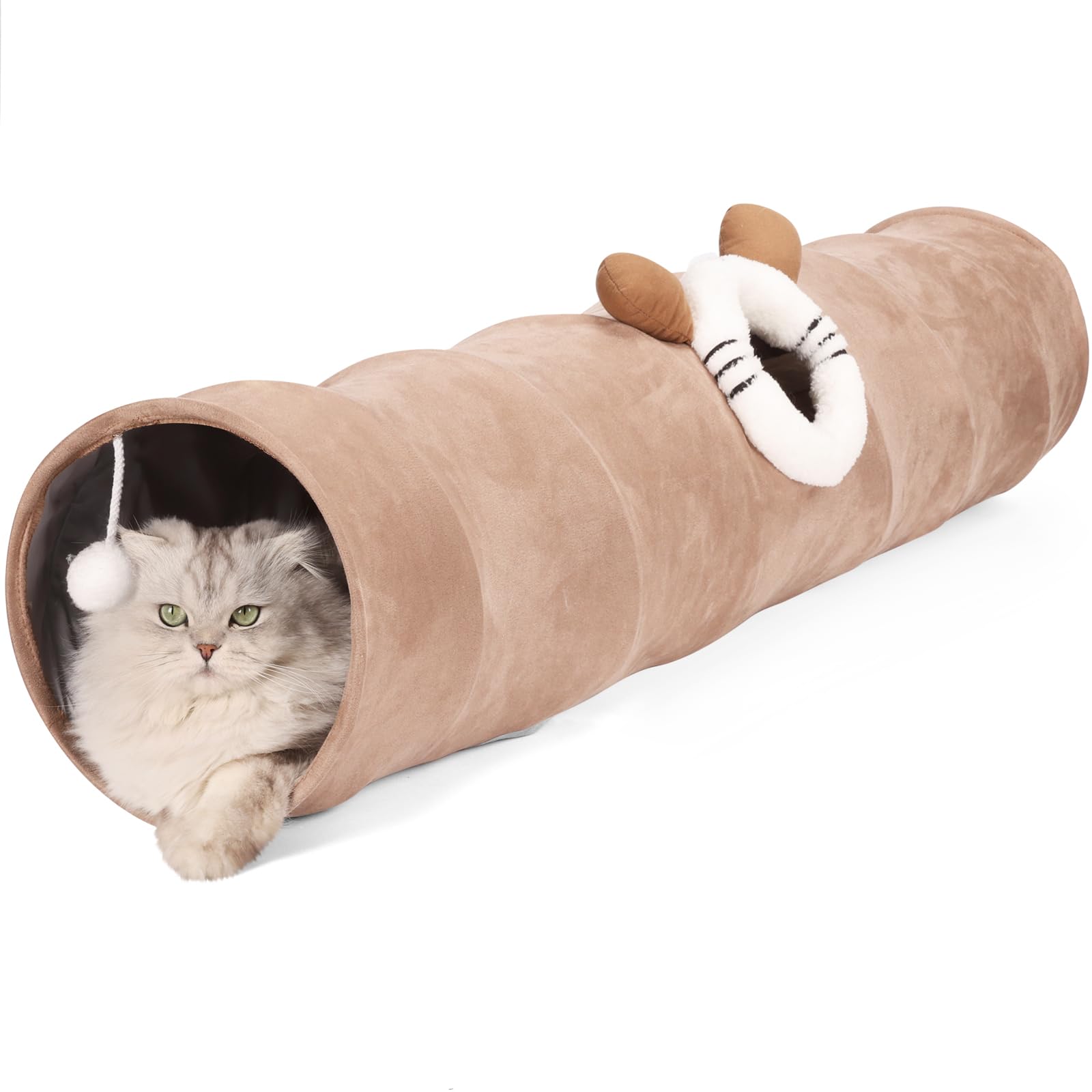 Collapsible Cat Tunnel Straight Tube for Indoor Cats & Kittens Large Foldable Play Cave Toy with Hanging Ball & Peek Hole,Ideal for Rabbits, Ferrets,