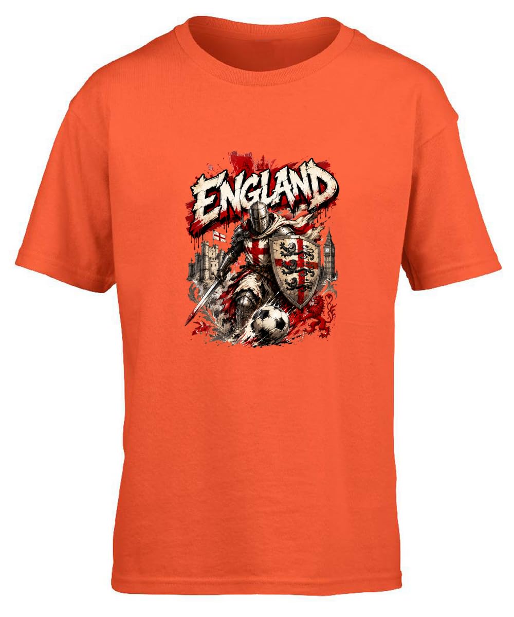 Hippowarehouse England Football Fan Three Lions English Medieval Knight International Tournament Kids Children's Short Sleeve t-Shirt 3-4 Years Orange