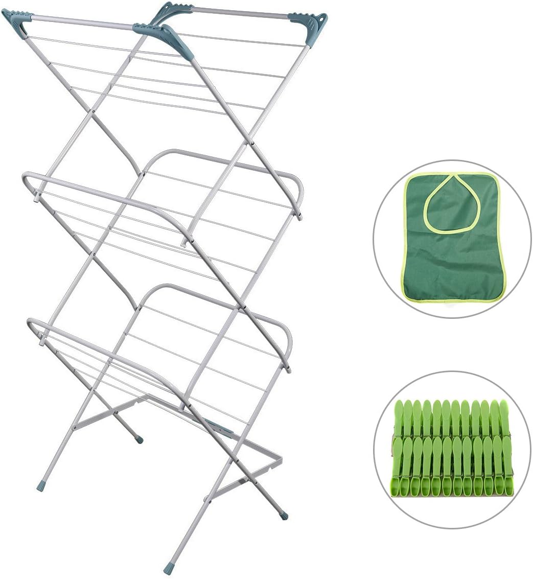 Collapsible Folding 3-Tier Accordion Drying Rack Clothes Dryer For Laundry with 36ft Drying Space