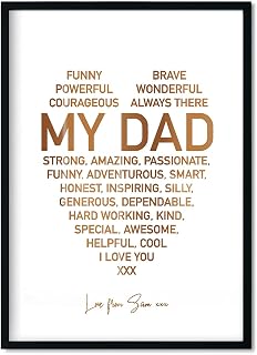 Personalised Gift for Dad – Custom Heart Foil Wall Art Print - Present from Daughter or Son - Unframed Silver Foiled Poster