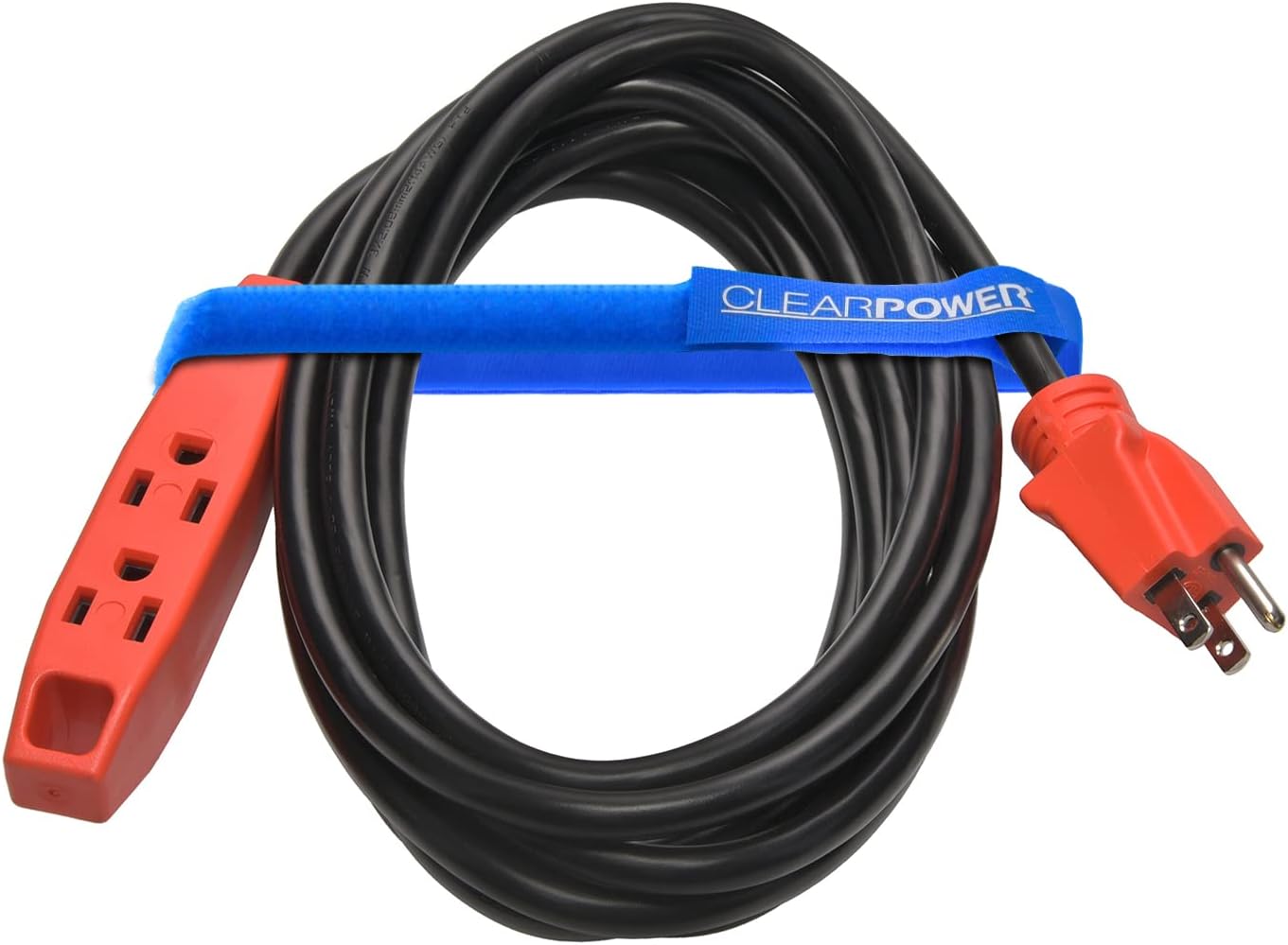 Clear Power 15 ft 14/3 SJTW 3 Outlet Heavy Duty Indoor/Outdoor Extension Cord, Water, Weather & Kink Resistant, Flame Retardant, Black Cord, Orange Connector, 3 Prong Grounded Plug, CP10126