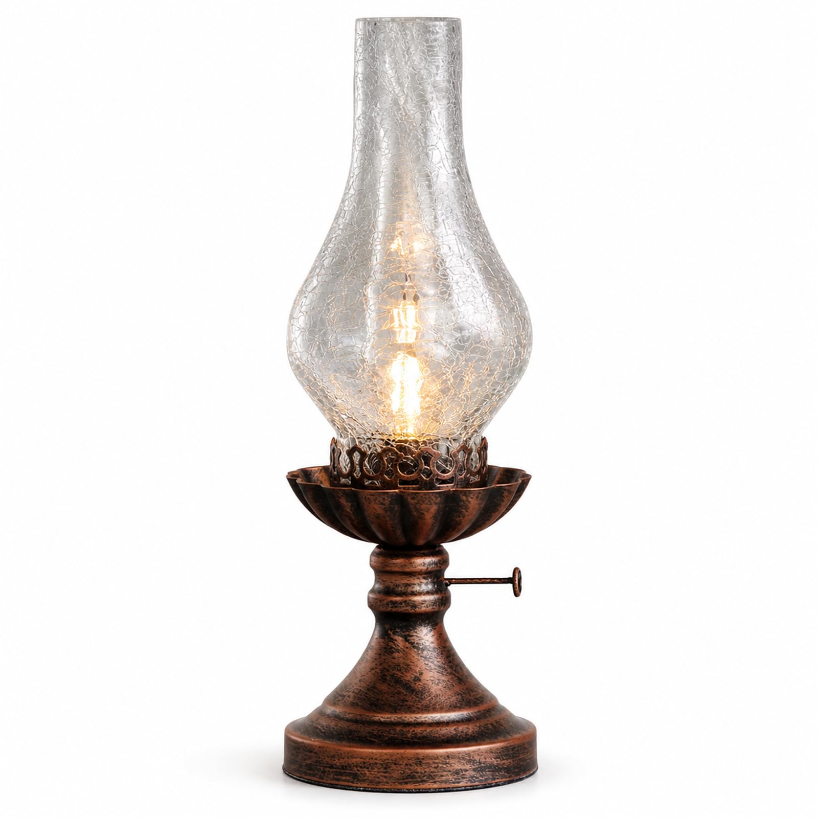 LANMOU Tischlampe Vintage im Petroleumlook, Riss Glas Schirm | E27 Elektrische Retro Petroleumlampe Nostalgische Nachttischlampe im Öllampen-Design, 110 - 240 V, H 40cm