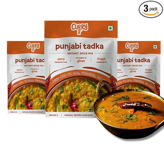 Instant Punjabi Dal Tadka | Pack of 3 | Just Add to Boiled Dal, Veggies or Rice | Made with Ghee | Fresh Ingredients | No Preservatives | 100% Vegetarian (35g Each)