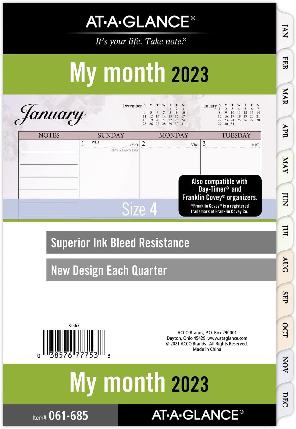 AT-A-GLANCE 2023 Monthly Planner Refill, 5-1/2" x 8-1/2", Size 4, Desk Size, Unruled Blocks, Loose Leaf, Monthly Tabs, Nature (061-685)