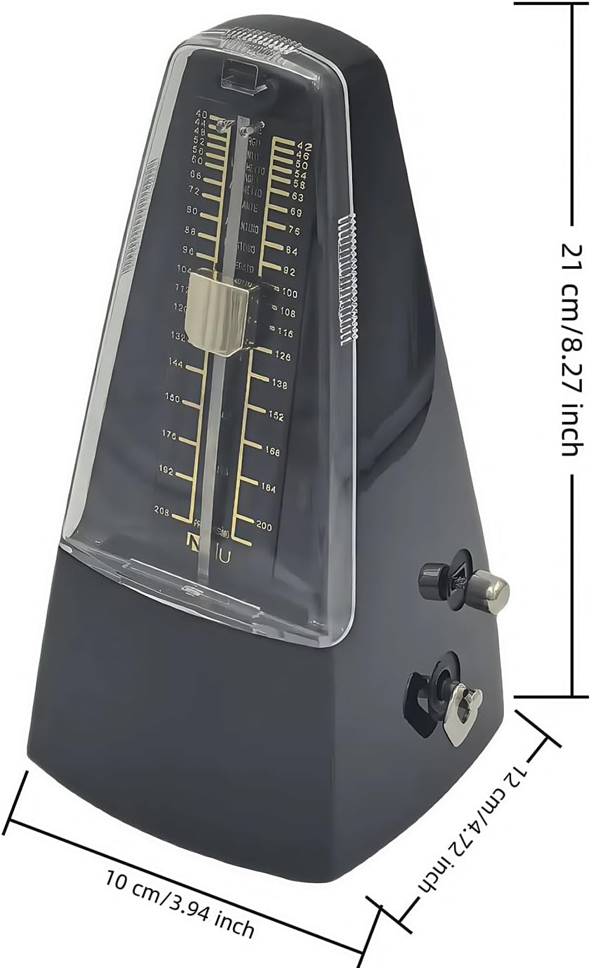 NALU Metronome - Classic Mechanical Wind-Up Design with Bell for Piano, Guitar, Violin & All Instruments (N-Black)