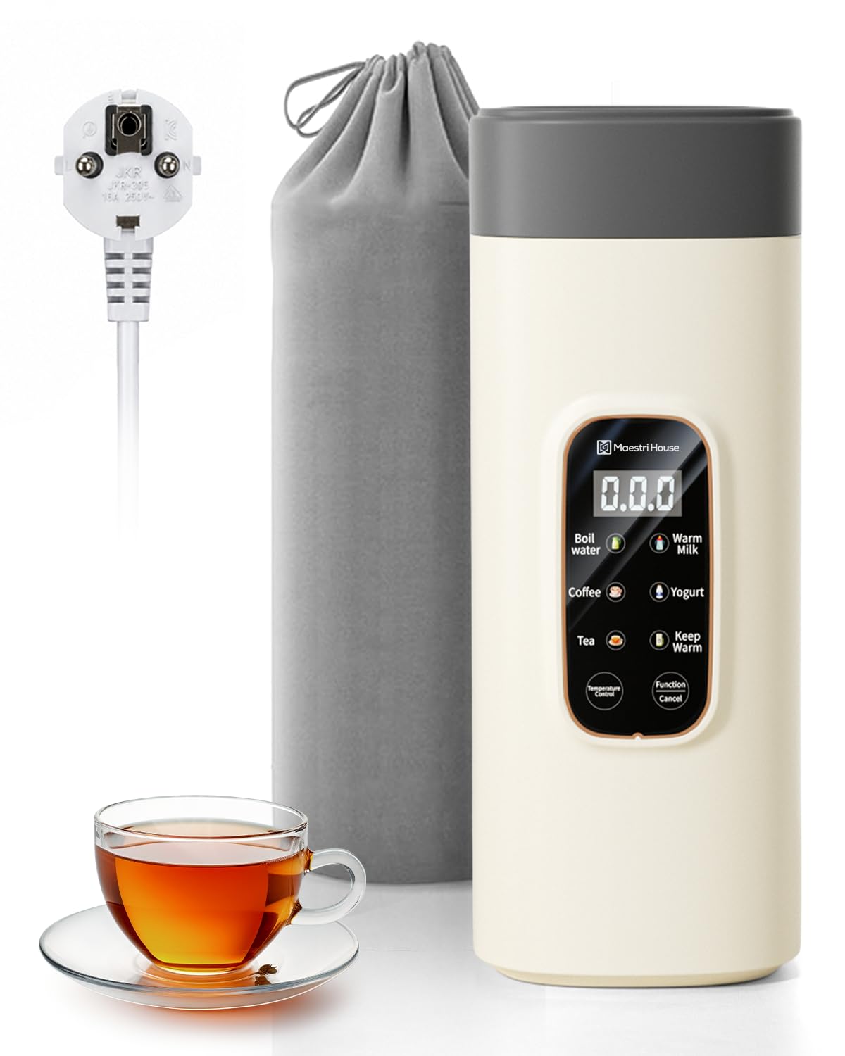 Maestri House Hervidor Eléctrico Portátil 550 ml, 6 Niveles de Temperatura, 400 W de Calentamiento Rápido, Acero Inoxidable 304, Antifugas, Ideal para Viajes, Hoteles, Oficina, Té y Café.