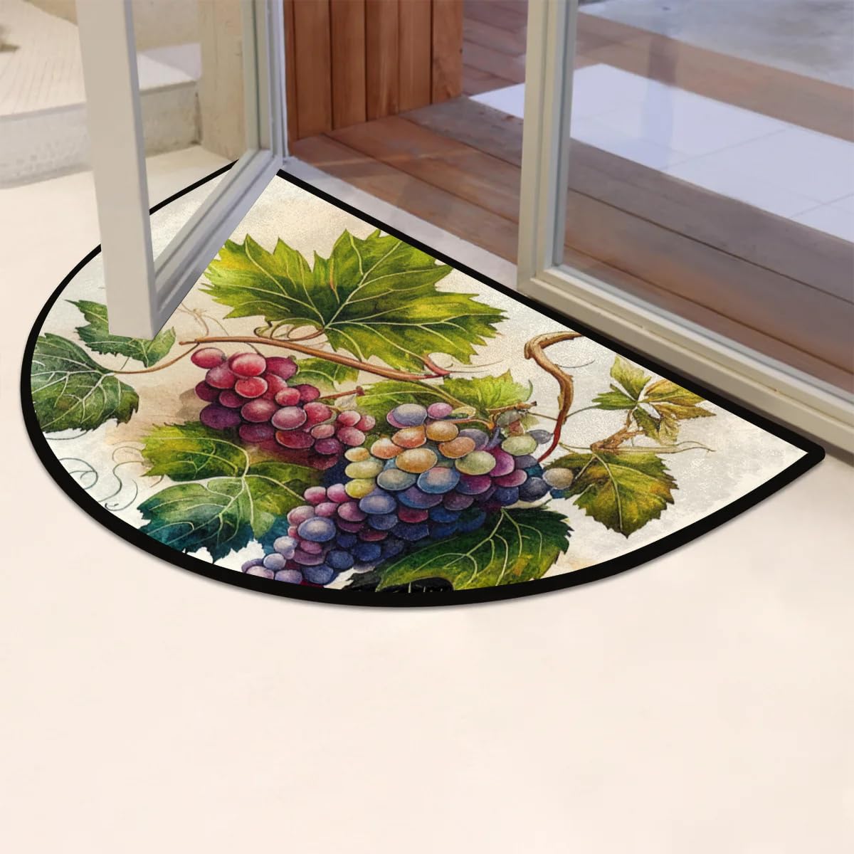 Paillasson demi-rond, motif fruits raisins, rétro, antidérapant, absorbant, lavable, demi-lune pour intérieur et extérieur, terrasse, cuisine, salle de bain, entrée, cheminée, décoration d'intérieur