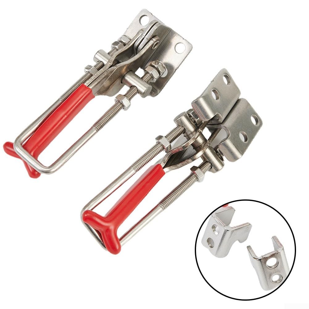 2 Pack Toggle Latch Clamp, Heavy Duty Latches, 200Kg Holding Capacity Adjustable Latch Lock, Stainless Steel U Bolt Self-lock Toggle Clamp