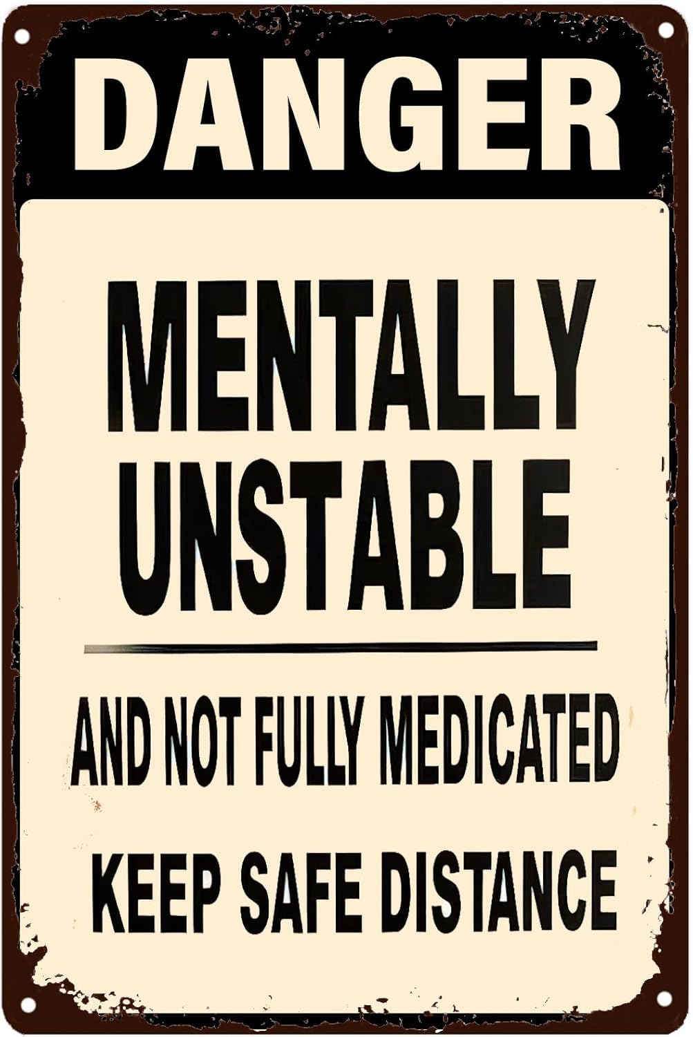 Yepyayqvk Funny Warning Tin Signs Danger Mentally Unstable and Not Fully Medicated Wall Art Metal Hanging Sign for Yard Home Garden Bar Kitchen Garage Man Cave Decor Signs 8x12 Inch