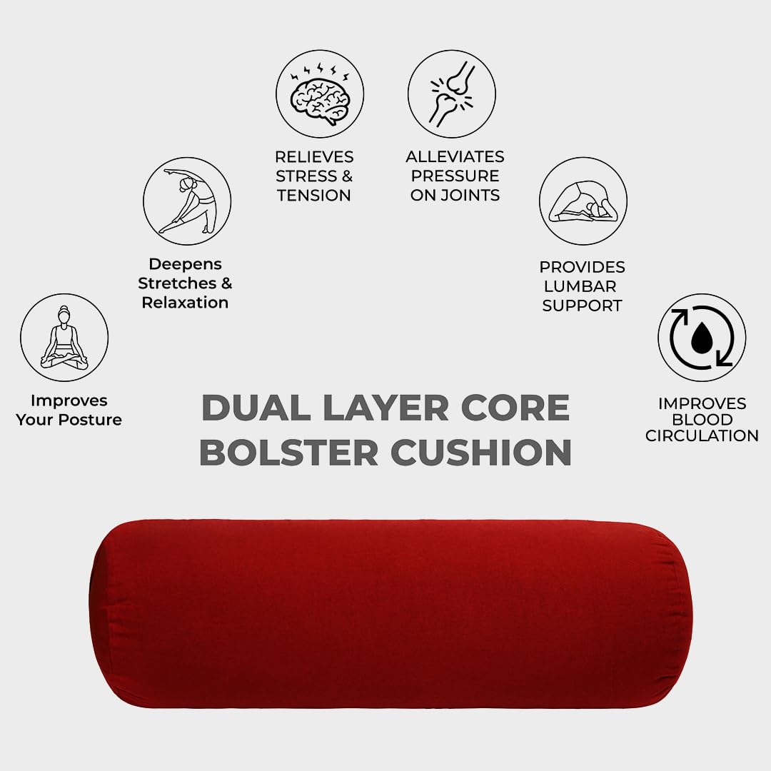 MeFree Cotton Yoga Bolster – 100% Organic Cotton Cover, 73"x24" – Ideal for Restorative Yoga & Meditation, Removable Washable Cover with Carry Handle (Maroon) 4