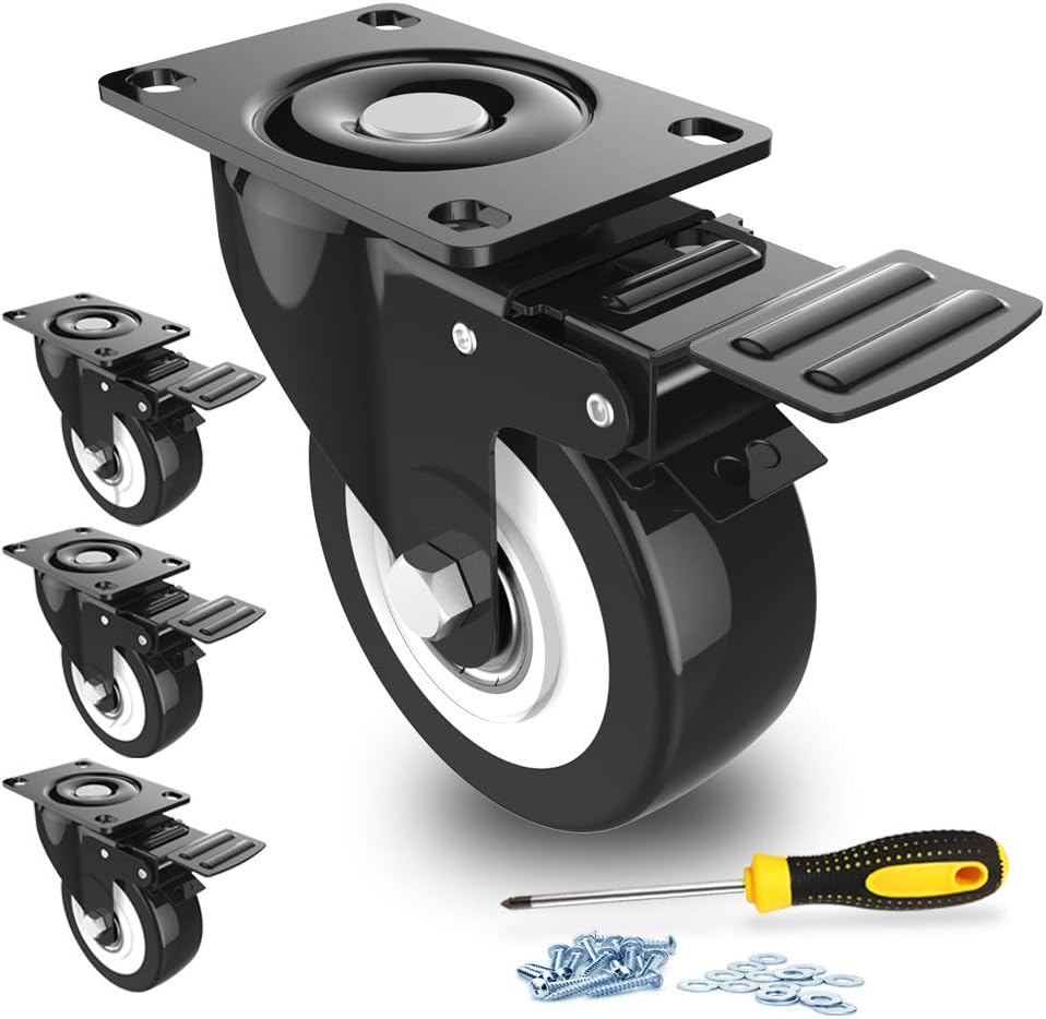 implemental Decolighting 2" Swivel Caster Wheels With Safety Dual Locking And Polyurethane Foam No Noise Wheels, Heavy Duty - 150 Lbs Per Caster -Pack Of 4