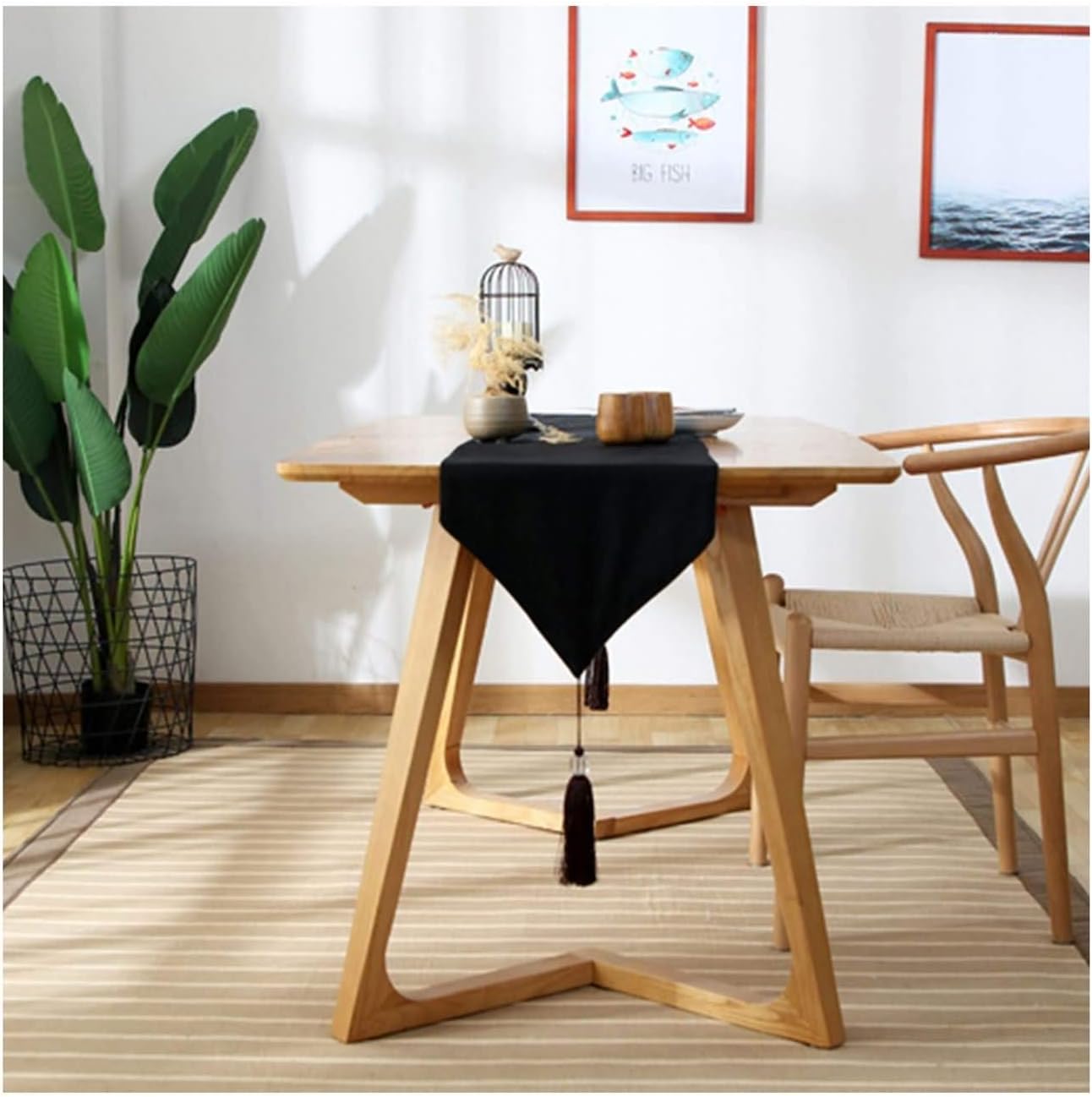 Decorative Table Runner,33x240CM,Simple Solid Color with Tassel Table Runner Decoration Cotton,Home Decor Table Runner Black