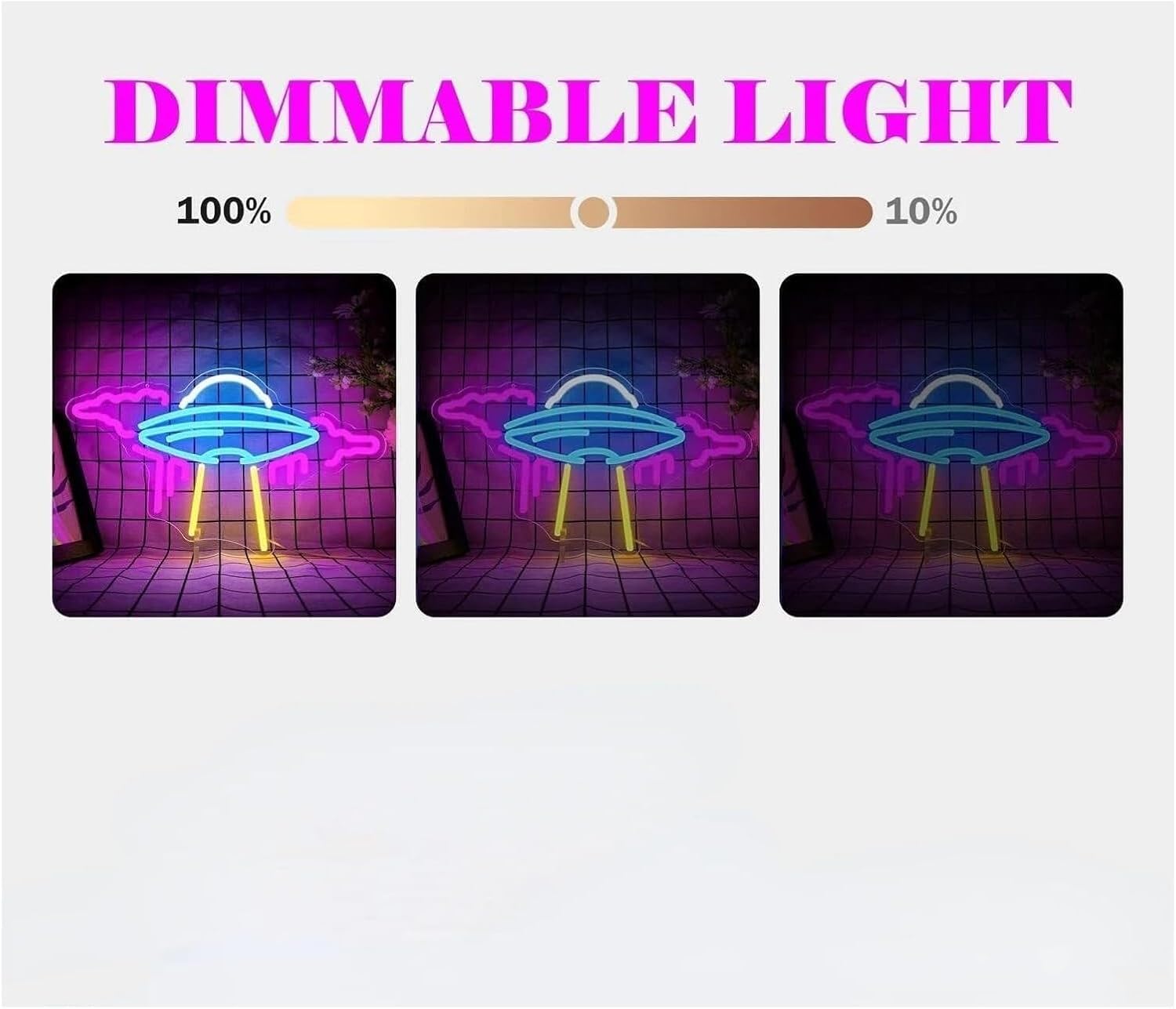 Carteles De Neón De Arte Colgante Ovni Letrero De Neón Nave Espacial Alienígena Luz Led Regulable para Lámpara De Decoración De Pared Alimentado por USB para Niños Sala De Juegos Espaciales