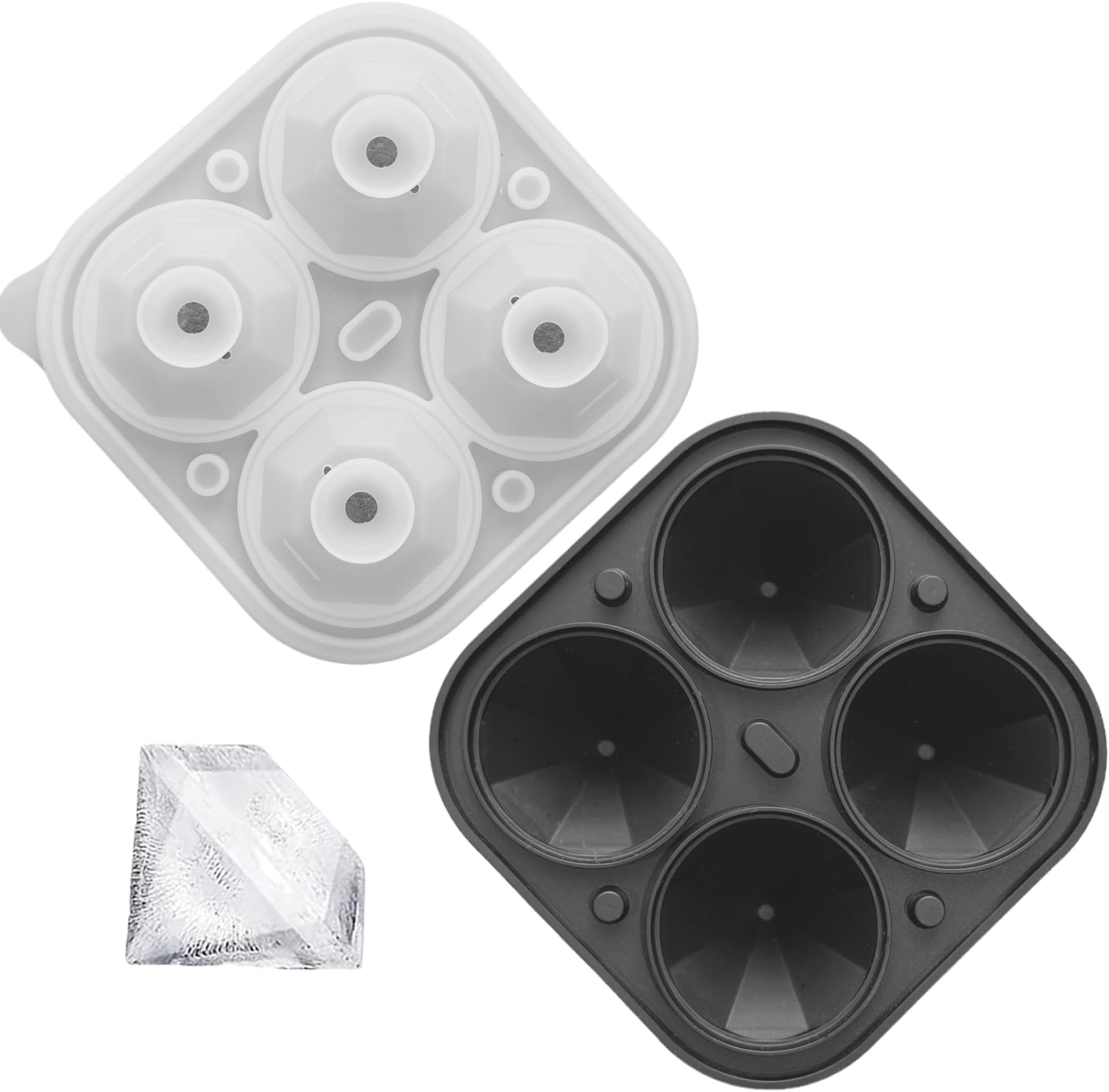 SPRINGWELL Ice Cube Tray, 4 Grid Diamond Ice Cube Mold for a Luxurious Drink, BPA Free Ice Tray with Built-in Funnel, Easy Fill and Release Silicone Mold, Makes 2 inch Ice Diamonds Ice Cubes