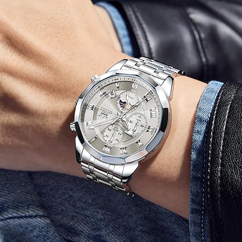 Miniatura 4 de OLEVS - Reloj para hombre de negocios, elegante reloj de diamantes de lujo, luminoso, fácil de leer, fecha, impermeable, de acero inoxidable, cuarzo