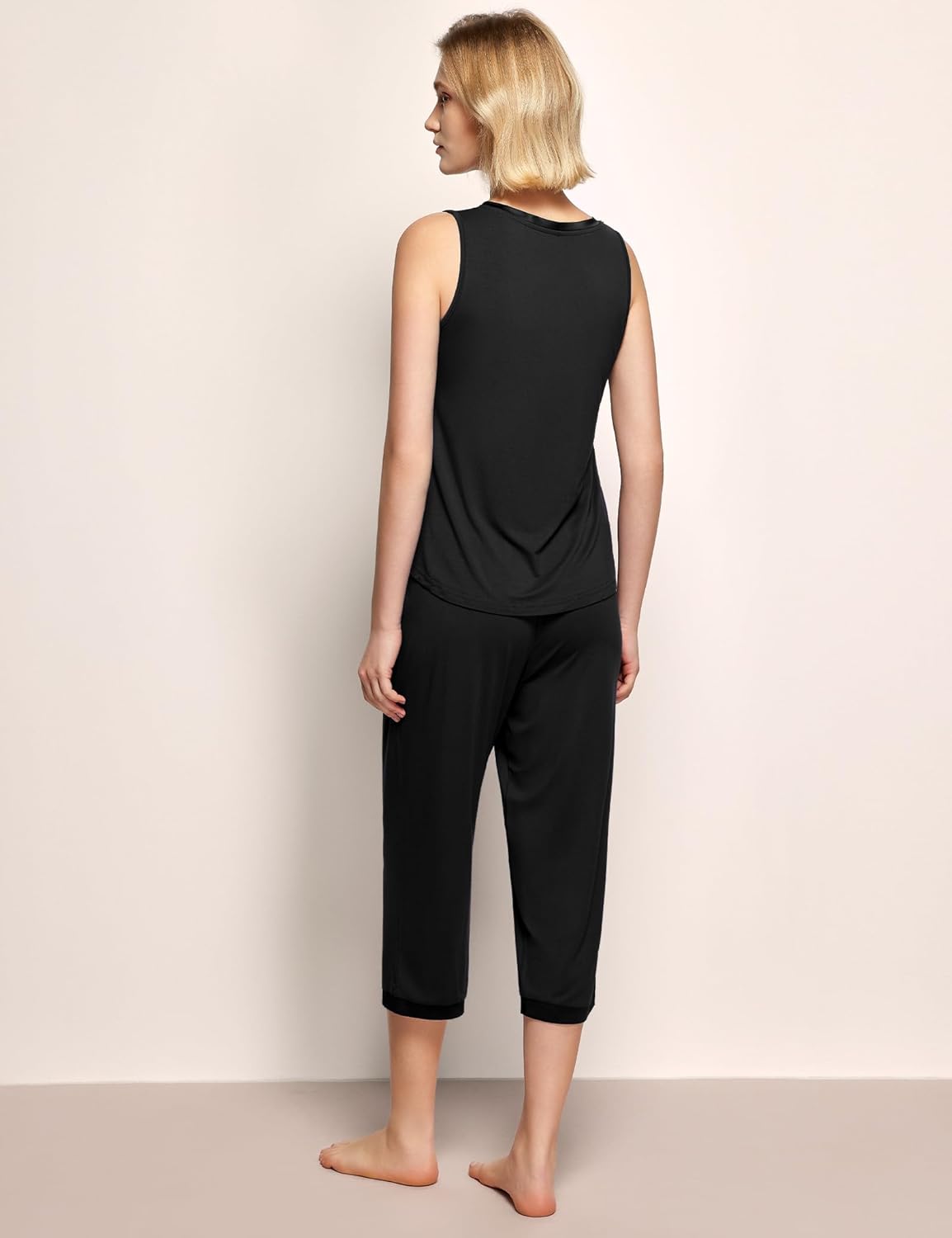 GYS Womens Pajama Set, Bamboo Viscose Pjs, Sleeveless Satin V-Neck Tank Top and Capri Pants 2 Piece Lounge Set - Image 2