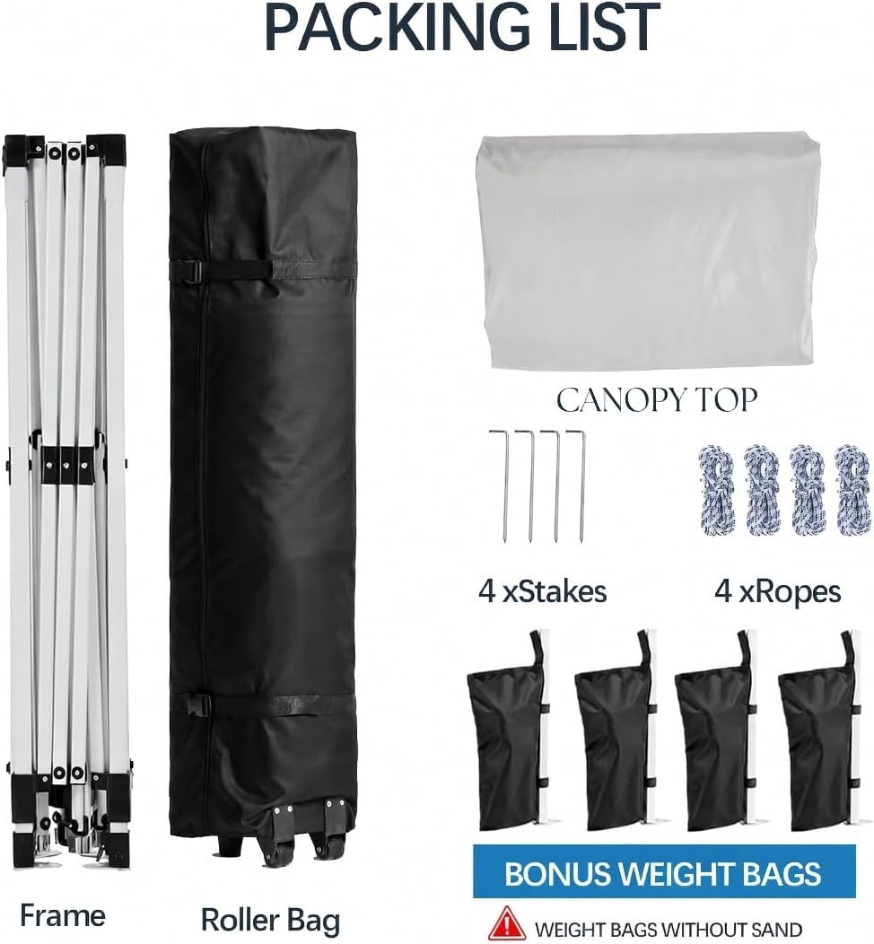 10x10 Pop Up Canopy,Event Tent – One-Person Setup, Waterproof & UV-Blocking, Heavy-Duty Steel Frame, Wheeled Bag & Sandbags – Outdoor Shade for Beach, Camping, Backyard, Tailgate (White)