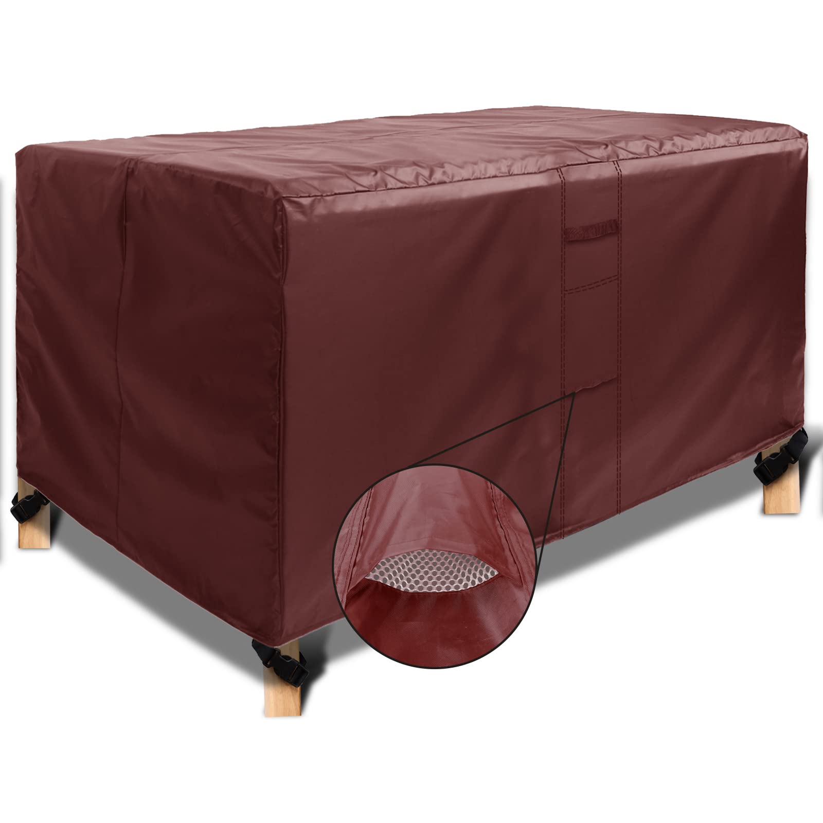 Pokrowiec na meble ogrodowe 180 x 150 x 80 cm z otworem wentylacyjnym brązowy kwadratowy pokrowiec na stół do bardzo dużego zestawu mebli ogrodowych