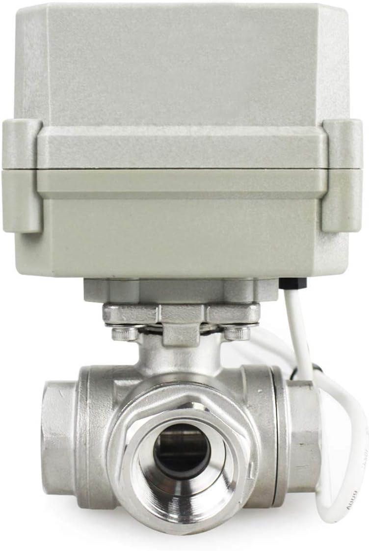 3 Way 1/2" 110-230VAC L Type CF8(Stainless) Electrical On/Off Motorized Ball Valve (CR4-01)