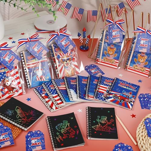 Funrous 24 Pack 4th of July Scratch Crafts Gifts Patriotic Scratch Art Notebooks Coloring Books for 250 Years American Anniversary Independence Day Birthday Gifts Party Favors(Patriotic) - Image 4