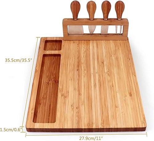Miniatura 2 de Juego de tablas de queso y cuchillos de bambú, juego de tablas de embutidos grandes y plato de queso