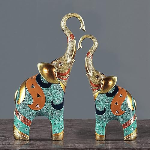 Miniatura 3 de 1 par de estatua de elefante de resina escultura de elefante de buena suerte figura de elefante para decoración de boda en casa oficina