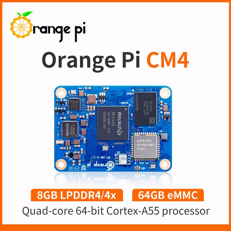 Image of Orange Pi Compute Module 4 8GB+64GB, Rockchip RK3566 Quad-Core 64-Bit Single Board Computer, Orange Pi CM4 8GB RAM 64GB eMMC Flash, Support 2.4 /5.0GHz Wi-Fi & Bluetooth 5.0 (CM48G64G)