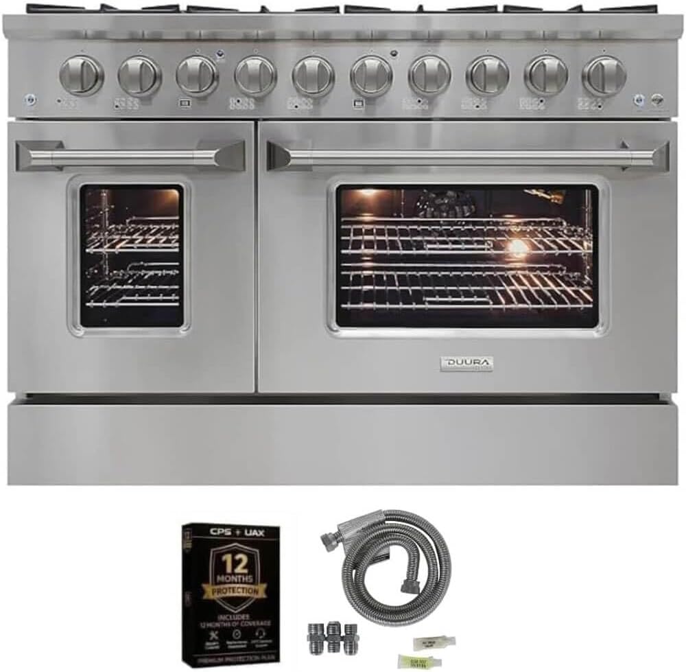 DE480GRSKIT1 48 inch Gas Range with Double Porcelain Convection Oven 6.7 Cu Ft Capacity 8 Sealed Burners S