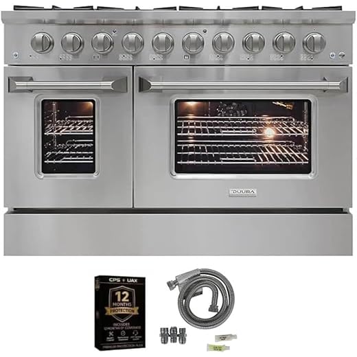 DE480GRSKIT1 48 inch Gas Range with Double Porcelain Convection Oven 6.7 Cu Ft Capacity 8 Sealed Burners S