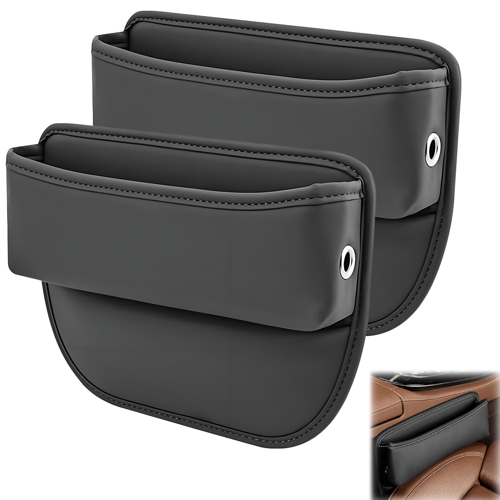 BRIOTA 2 Stück Aufbewahrungsbox für Autositze, Auto Organizer, Beifahrersitz Autositz Gap Organizer, Storage Box Auto Mittelkonsole für Handys, Geldbörse, Karten, Brillen, Münz, Schlüssel (Schwarz)