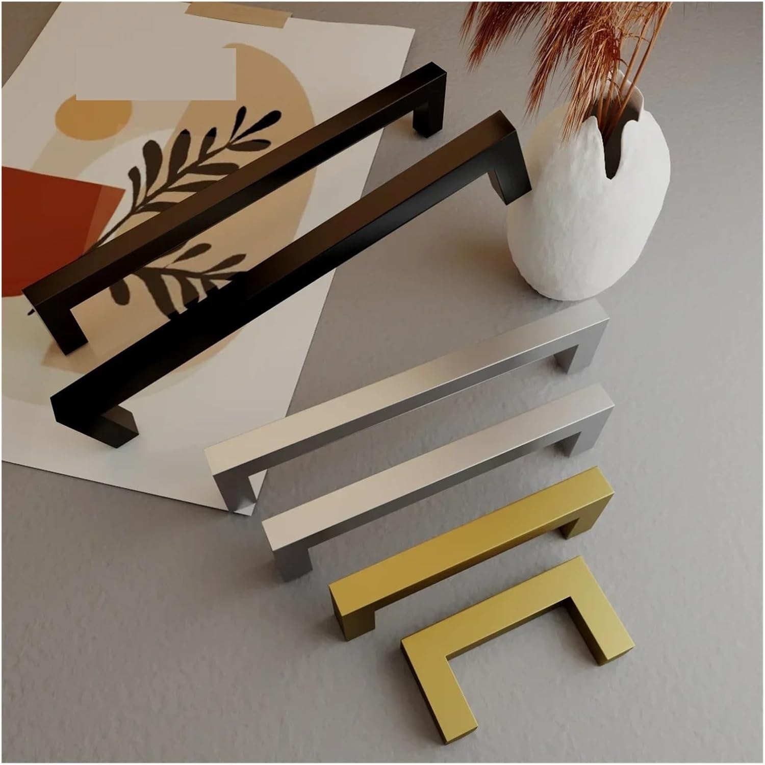 Compatible for Furniture Hardware Black Cabinet Handle Stainless Steel Kitchen Door Knobs Cupboard Wardrobe Drawer Pulls(160mm-172mm)