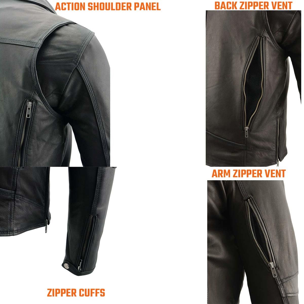 Milwaukee Leather MLM1516 Black Real Leather Motorcycle Jacket for Men Vintage Brando Style Biker Jacket — view 6