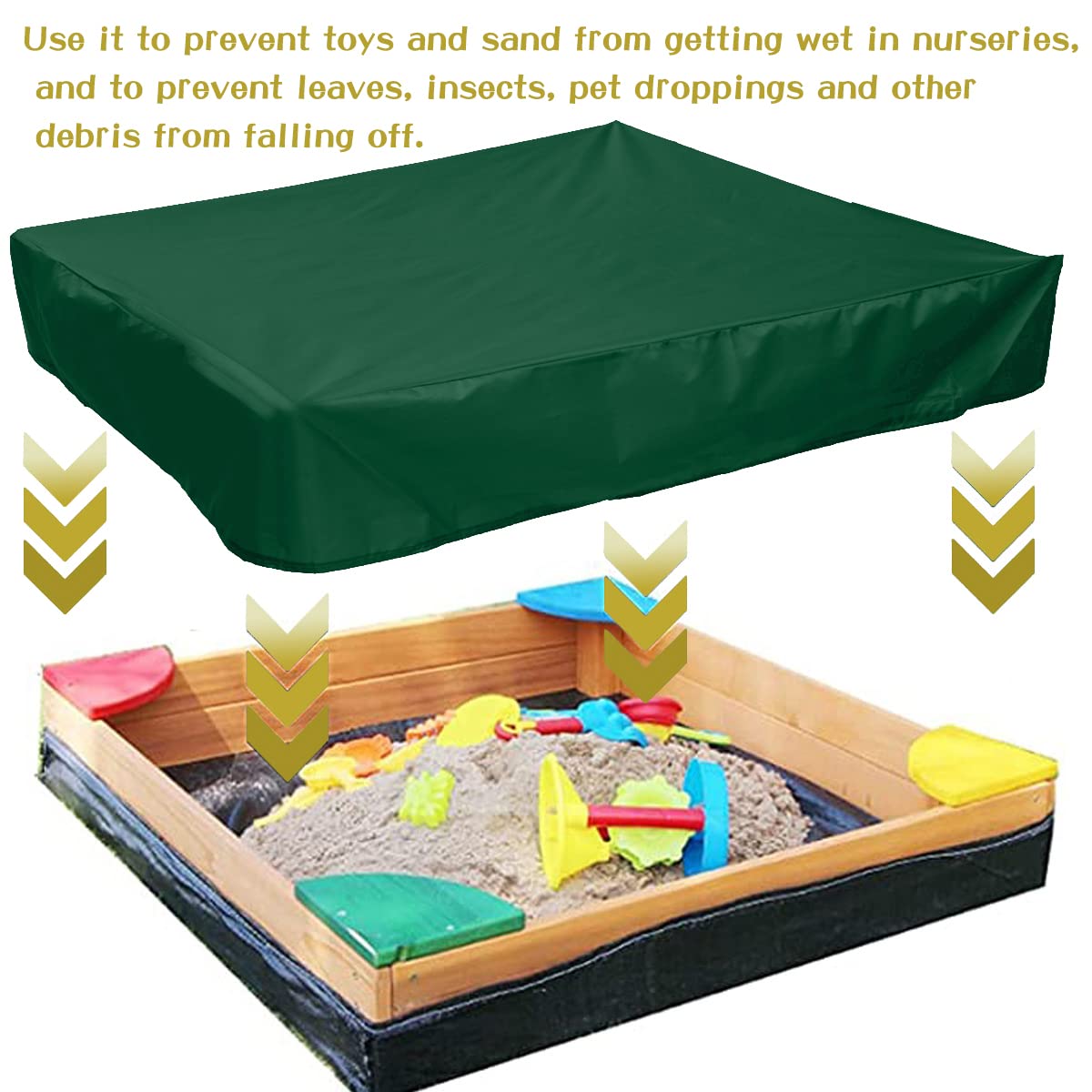 Couverture de Bac à Sable,bache bac a Sable,Housse de bac à Sable,avec Cordon de Serrage,pour Bac à Sable, Piscine, Jardin ou Ferme (150x150x20 Green)