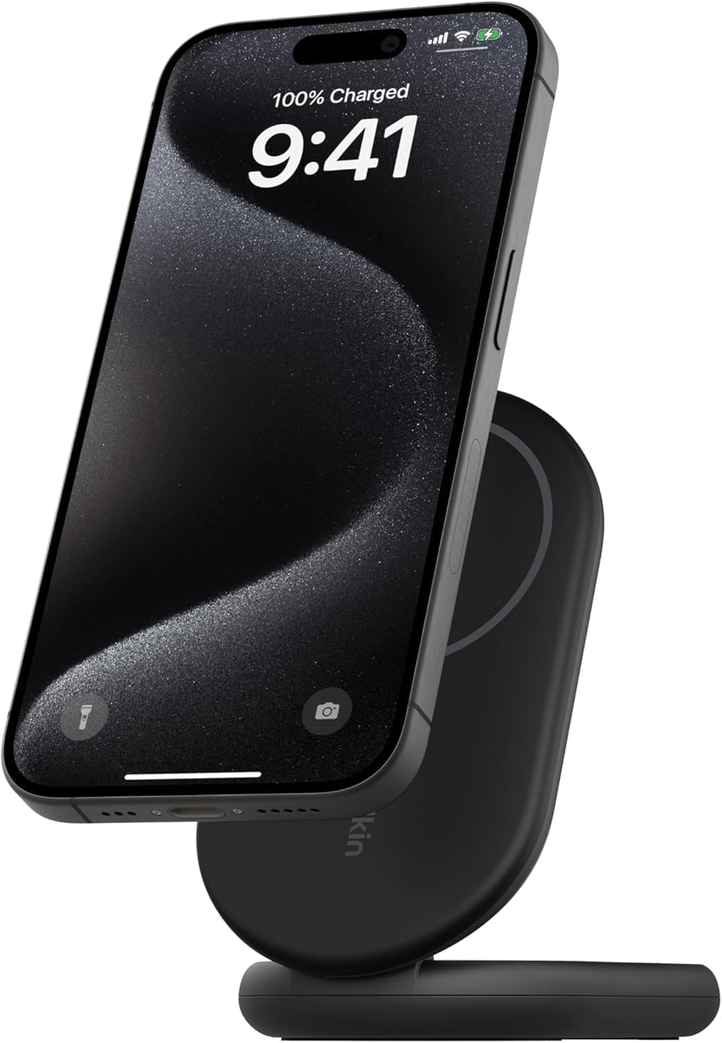 Belkin BoostCharge Charging Cradle for Qi2 Devices (Foldable Charger, Compatible with MagSafe, 15 W, for iPhone 16, 15, 14, 13, Charger Works with Standy Mode, Black)