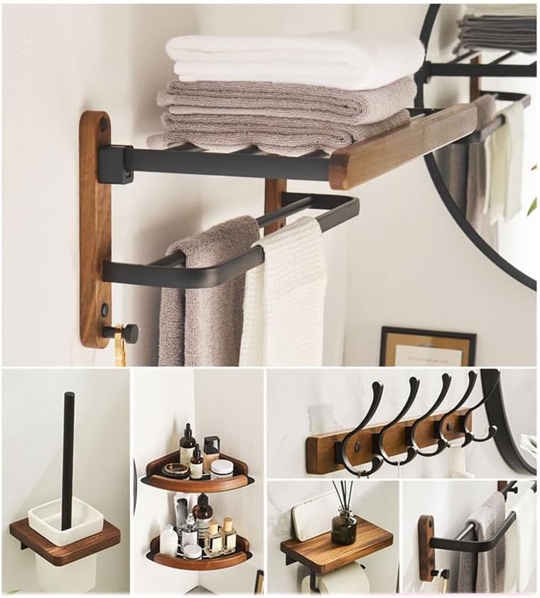 Towel Racks Set for Bathroom,Folding Towel Rack,Bath Towel Bars Wall Mounted,Bathroom Accessories Set Bath Towel Shelf Paper Towel Holder Toilet Brush,G