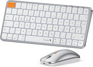 ProtoArc Illuminated Compact Bluetooth Keyboard and Mouse for Mac, KM90-A Multi-Device Wireless QWERTZ Keyboard and Mouse for Mac, Quiet and Rechargeable Keyboard for MacBook Pro/Air, iPad - White Silver