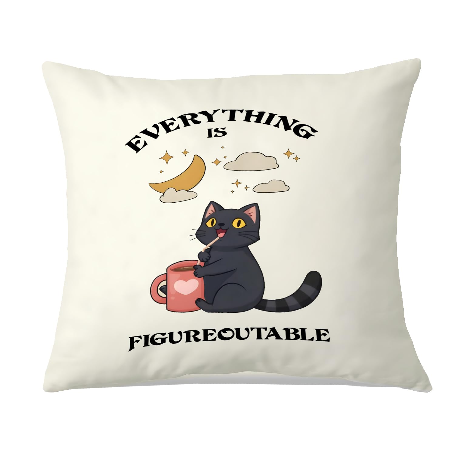 EVER-GOING TUNE Funny Cat Inspirational Pillow Covers 18x18 Black Cat Decor Funny Gifts for Girls Cat Lovers Women