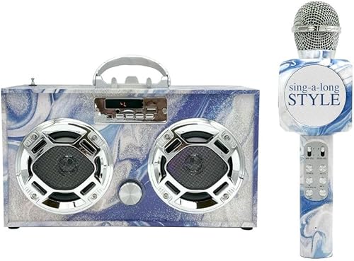 Altavoz portátil para fiestas Boombox retro con Bluetooth, espectáculo de luces LED, radio FM mejorada, batería recargable (azul remolino - paquete