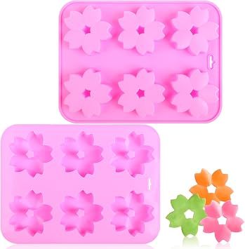 2 Pack Sakura Flower Silicone Soap Molds, 6 Cavity Ice Cube Tray by EORTA for Mousse Chocolate Jelly Dessert Candy Pastry DIY Craft Valentine Day, 9.05 * 6.69inches