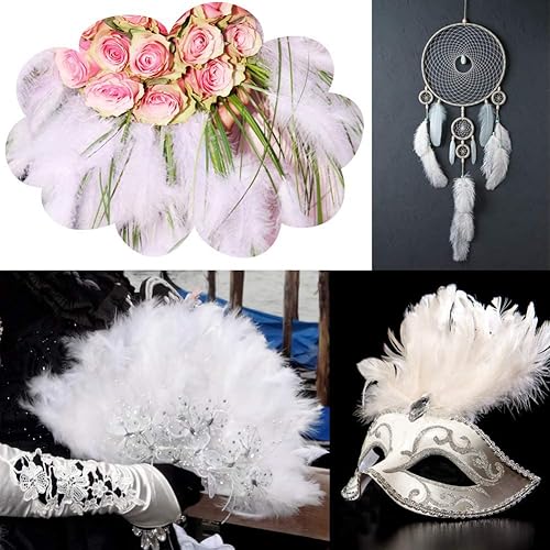 Miniatura 5 de Plumas de marabú de pavo para manualidades, atrapasueños con flecos, plumas de colores (100 unidades, blanco)