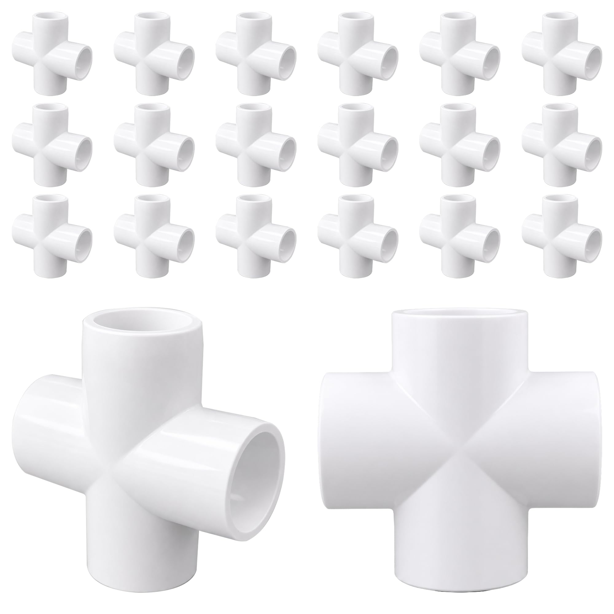 3/4 Inch 4 Way PVC Cross Fittings,White,20 pack